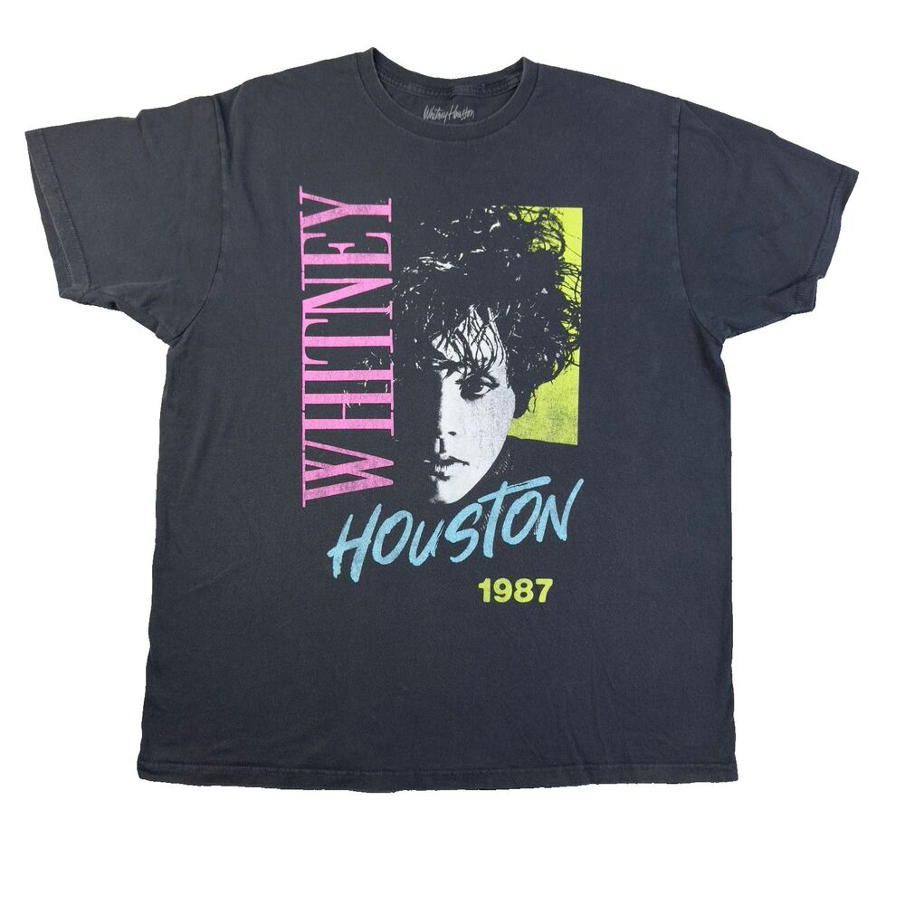 Whitney Houston Shirt Adult Extra Large Black Short Sleeve Band Tee 1987 Cotton